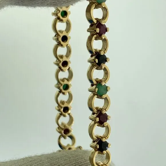 Designer 925 Sterling Silver Vermeil Sapphire Ruby Emerald Tennis Bracelet